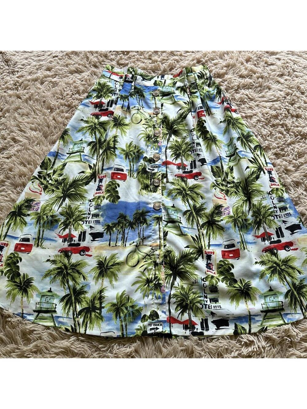 HER Destiny Tropical Print Midi Skirt with Buttons - Medium